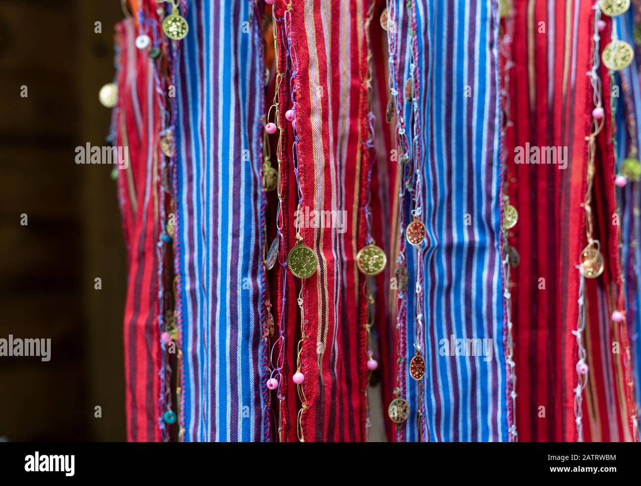 Trabzon style scarf (yazma, kesan) in different color in a souvenir shop in black sea region Stock Photo