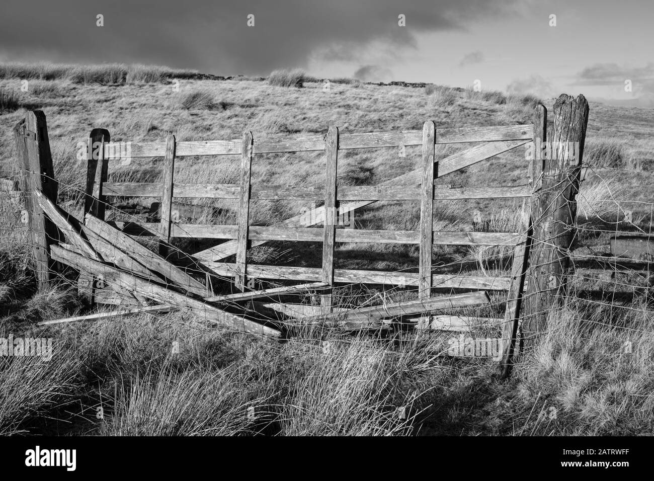 An old gate on the Millennium Way, Thornton Moor, Bradford, West Yorkshire, UK Stock Photo