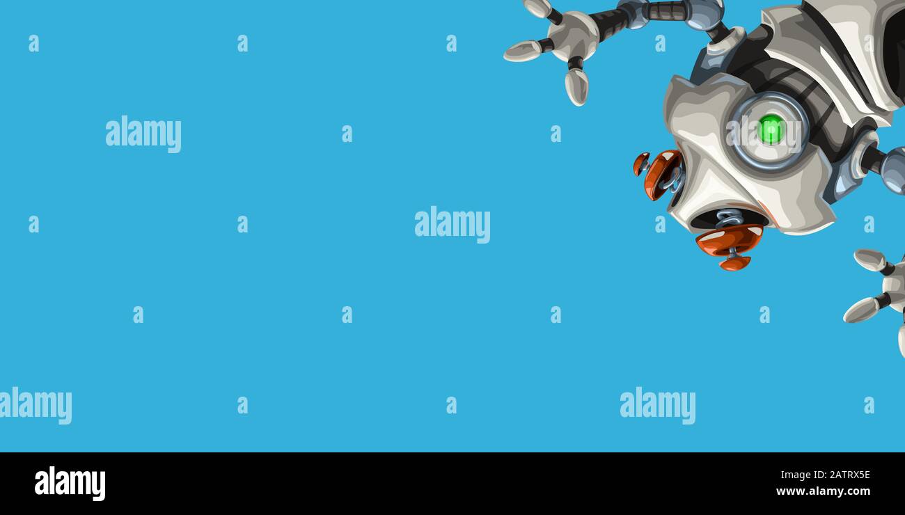 white cute robot on blue Stock Vector