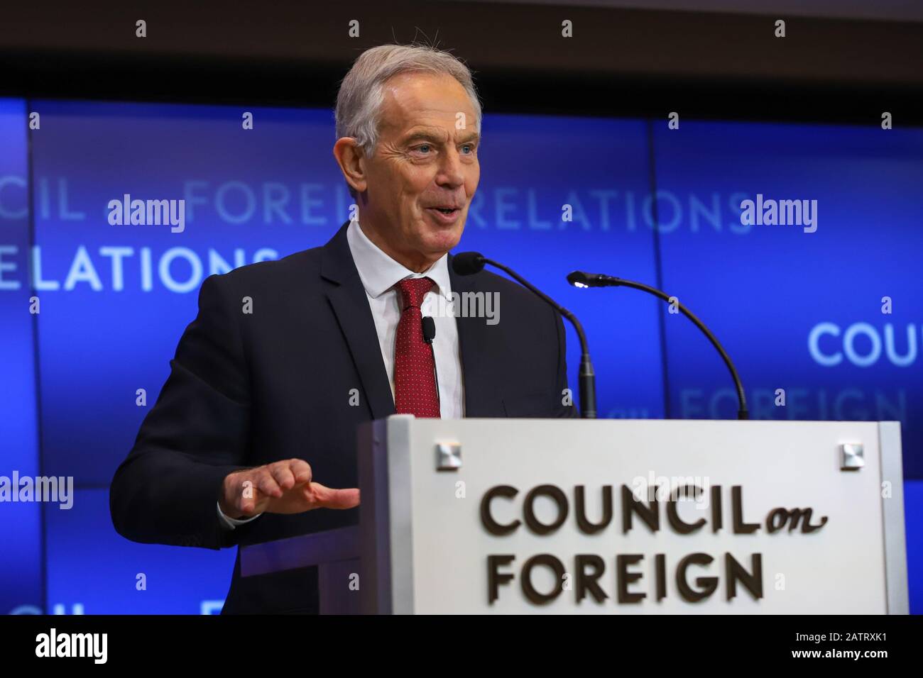 February 4, 2020, New York, New York, United States: Former United Kingdom Prime Minister Tony Blair will discuss the current tensions with Iran and the implications for international policymakers, and the road ahead for the United States and Europe  at the Council on Foreign Relations in New York City, this Tuesday, February 4th (Credit Image: © Vanessa Carvalho/ZUMA Wire) Stock Photo