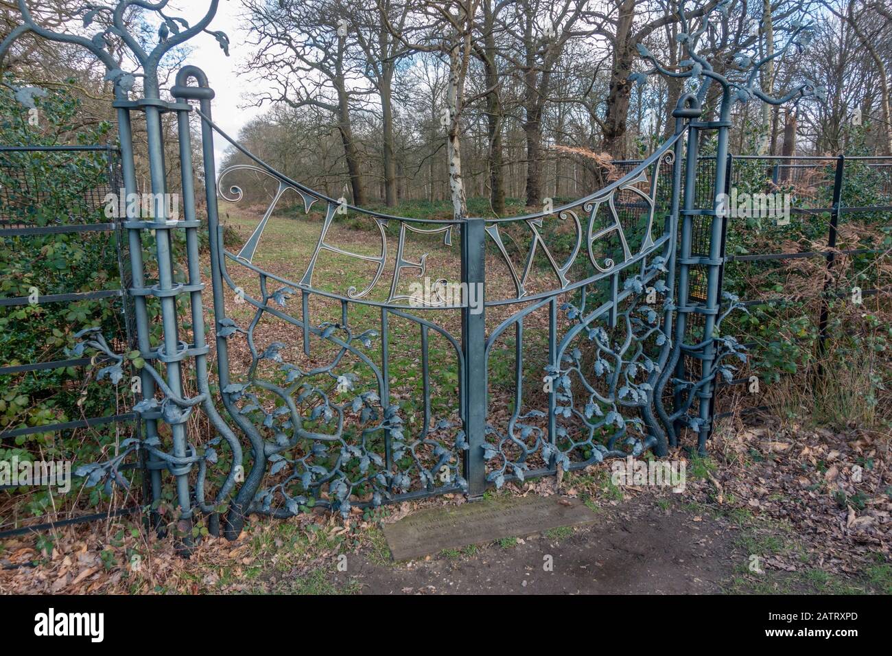 Gates leading to The Way, part of the Protected view to St Pauls Cathedral in Richmond Park, Richmond, Surrey, UK. Stock Photo