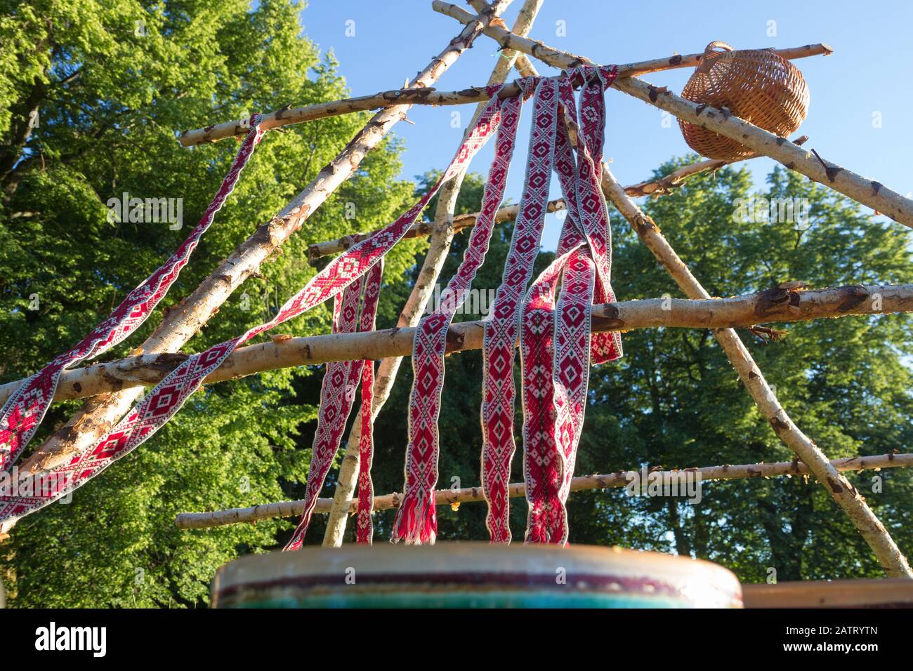 Preparation of traditional latvian ritual of celebrating summer solstice. Stock Photo