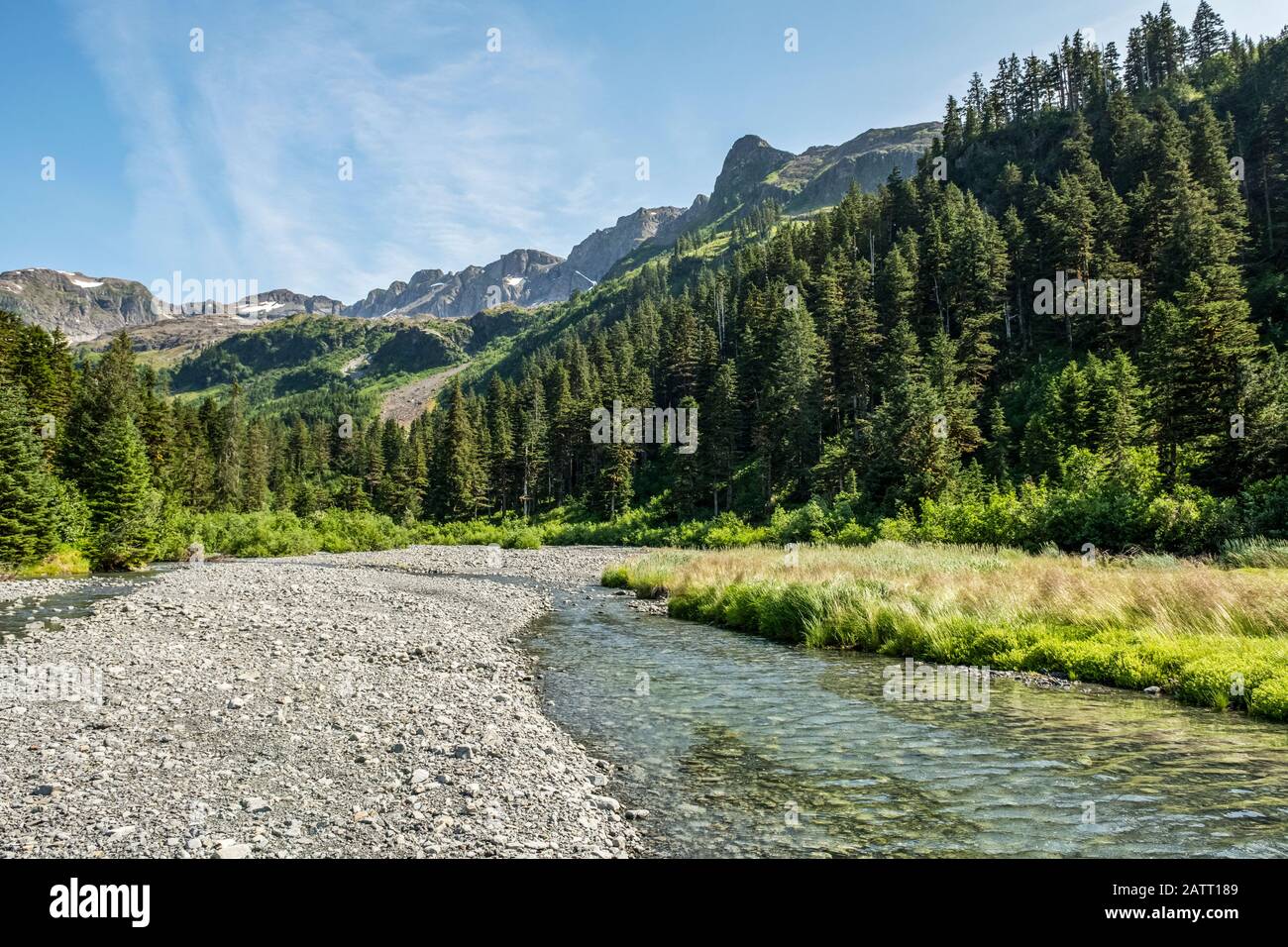 River flowing into Prince William Sound; Alaska, United States of America Stock Photo