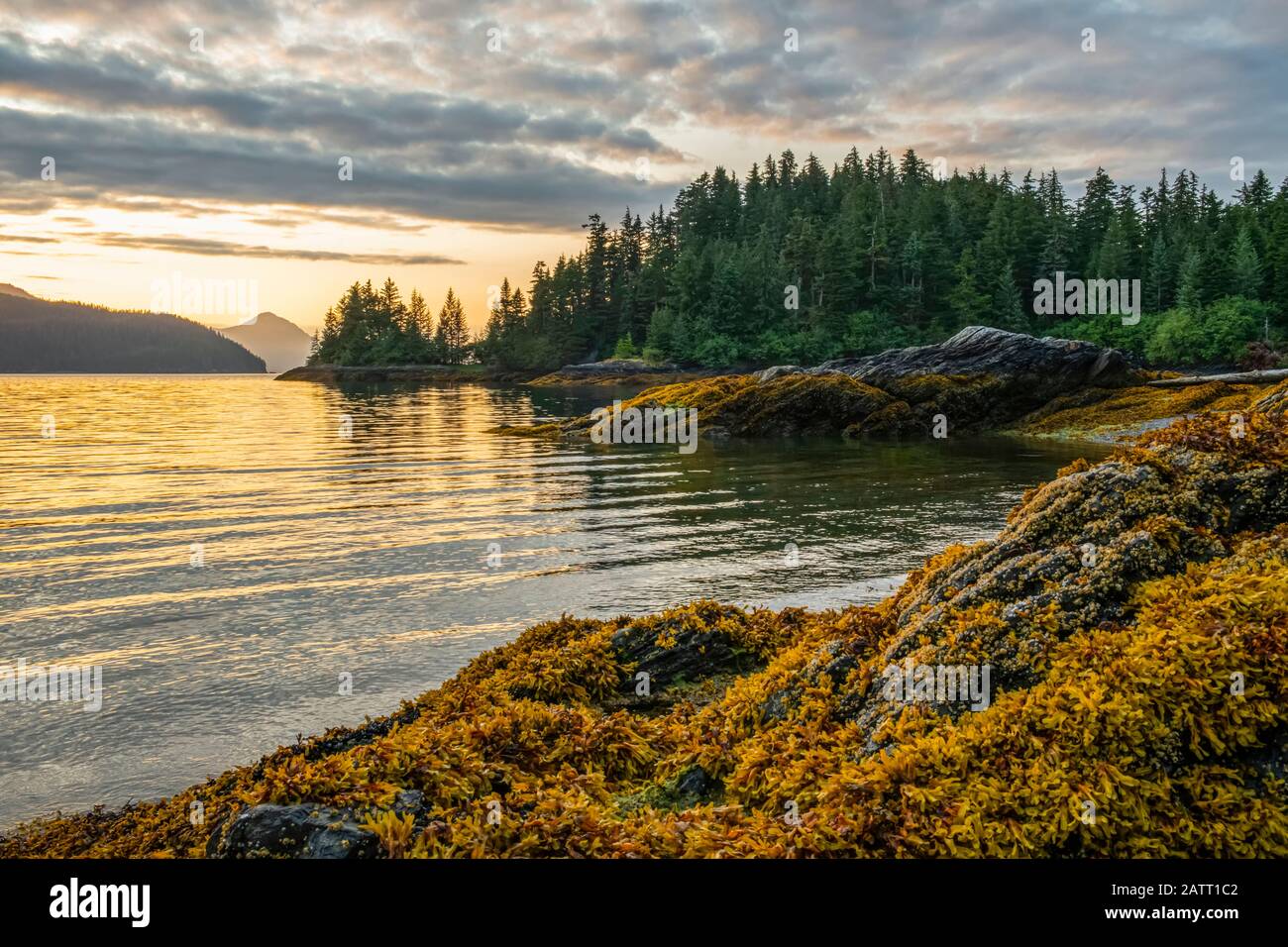 Beautiful landscape of Prince William Sound at sunset; Whittier, Alaska, United States of America Stock Photo