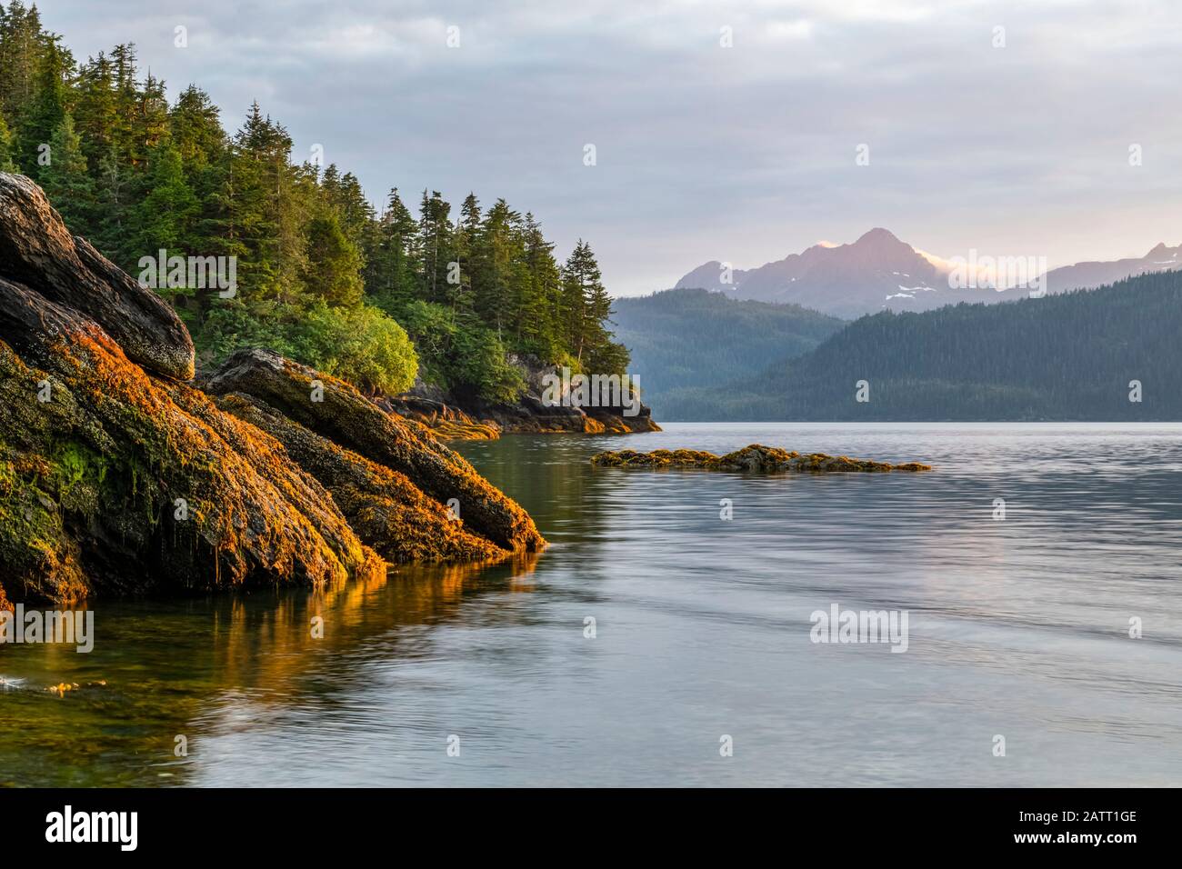 Beautiful scenery of Prince William Sound at dusk; Whittier, Alaska, United States of America Stock Photo