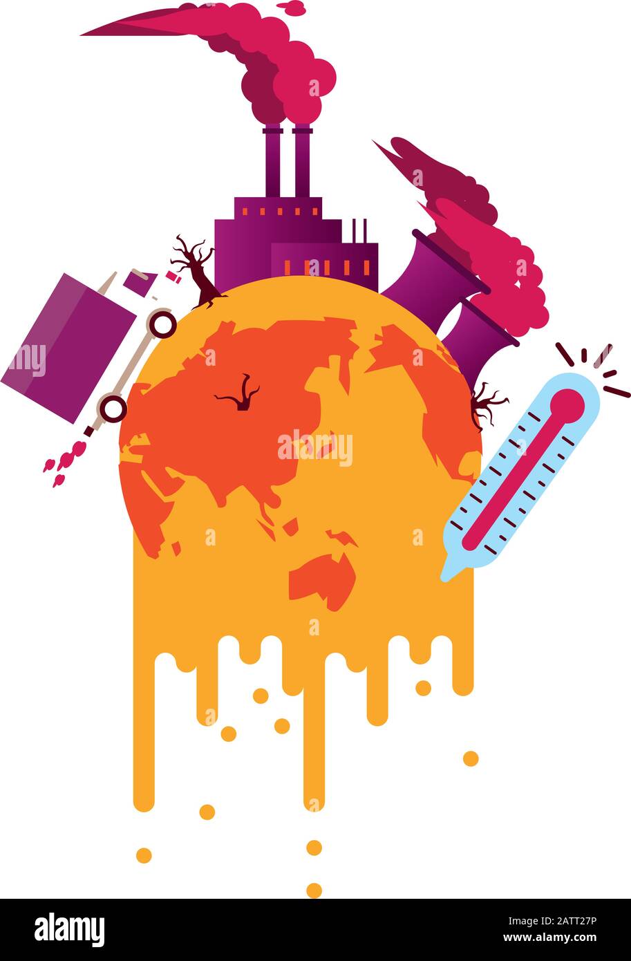 world planet melting global warming with pollution icons Stock Vector ...