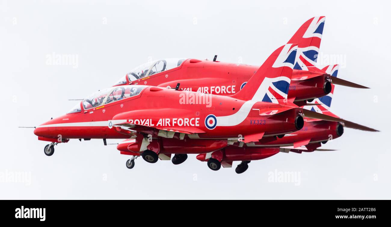 Red Arrows section taking off at the 2016 Royal International Air Tattoo at RAF Fairford. Stock Photo