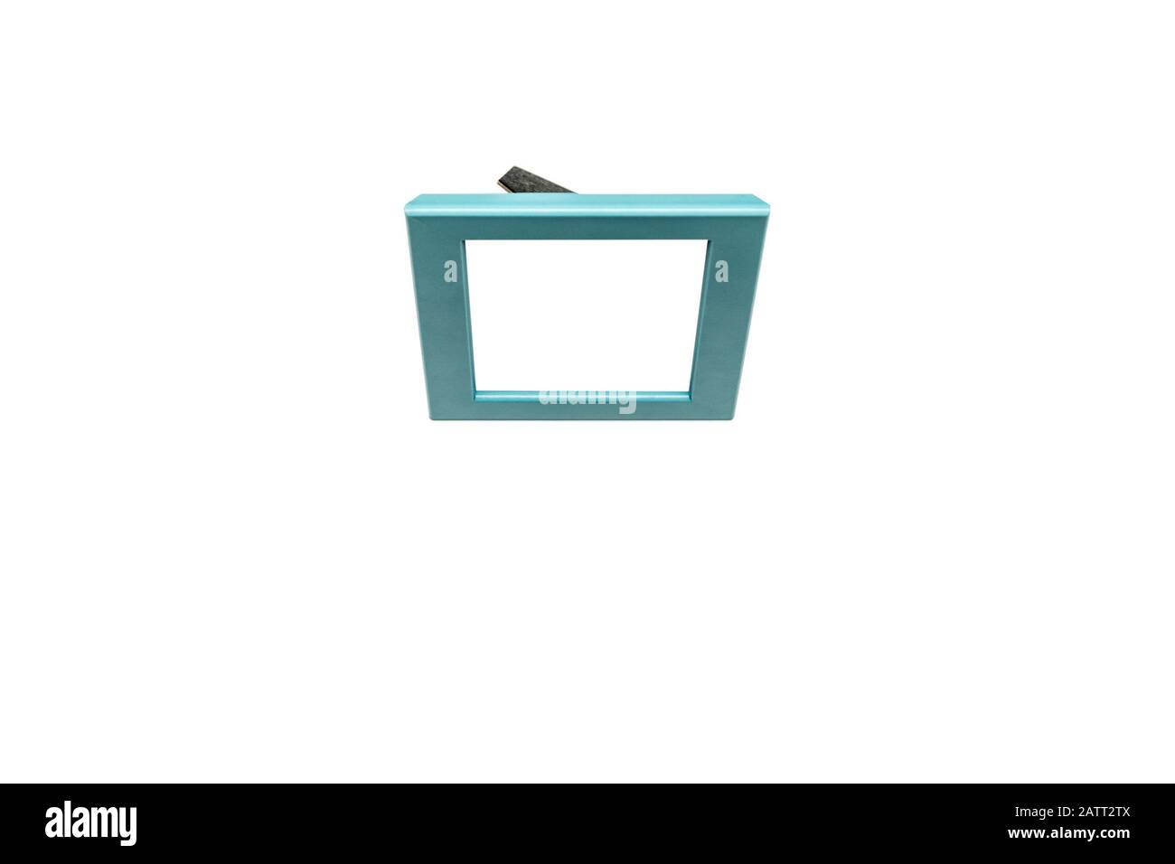 Blue frame on white background. Empty blue frame. Stock Photo