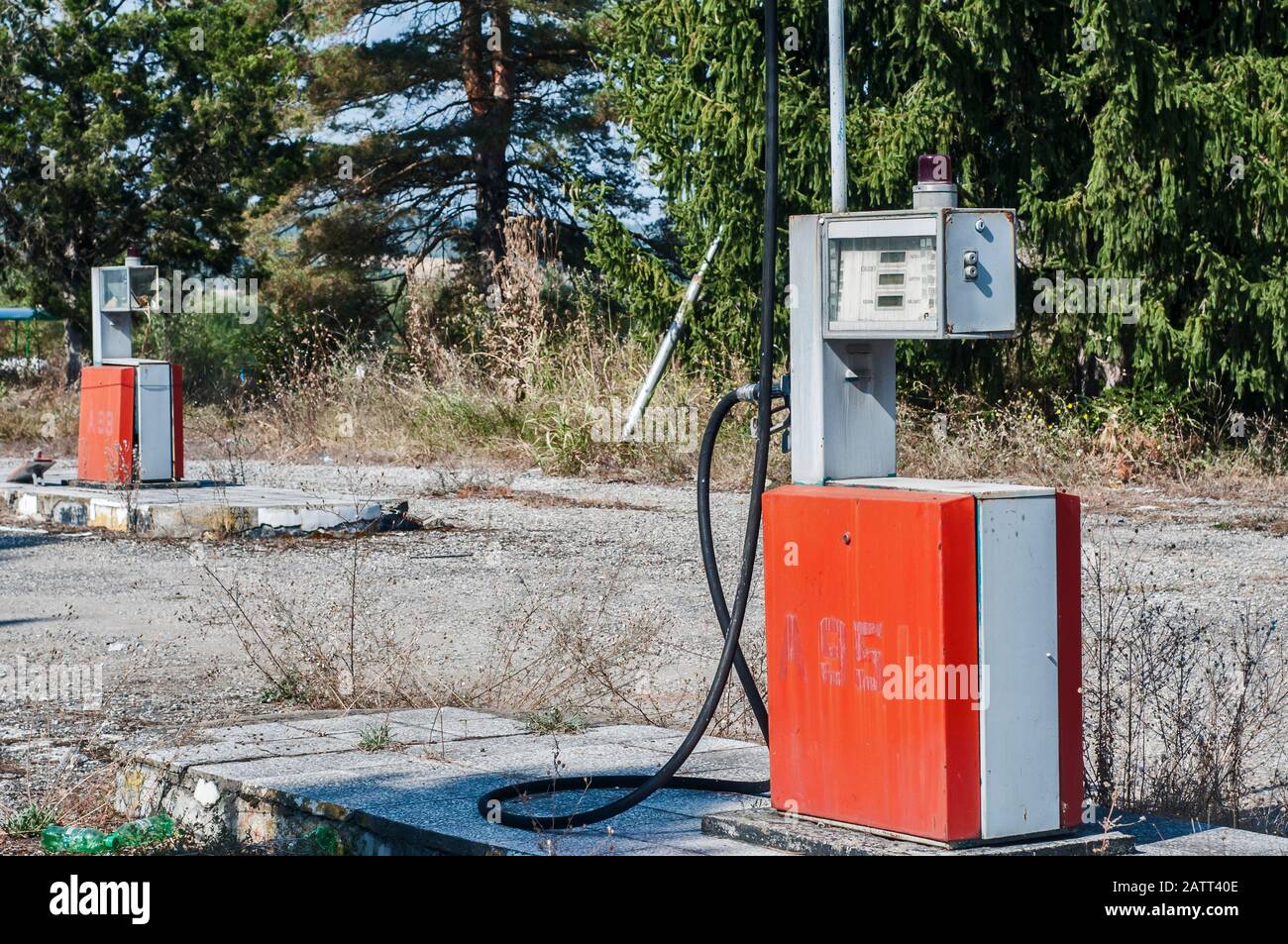 Old abandoned vintage obsolete petrol fuel gas dispenser in former