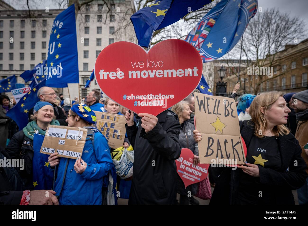 UK Brexit Day 31st Jan 2020. Celebrations in London as the UK finally exits the European Union after a 47-year relationship. Stock Photo