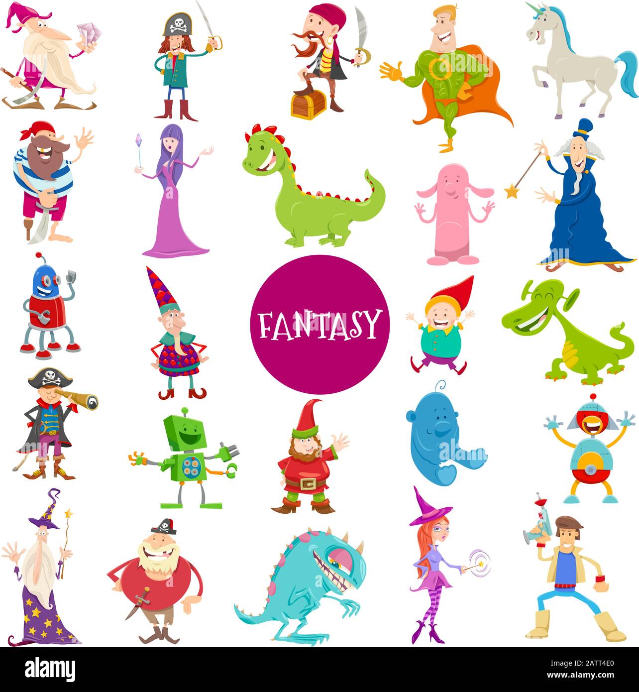 Cartoon Illustrations of Funny Fantasy Characters Large Set Stock Vector  Image & Art - Alamy