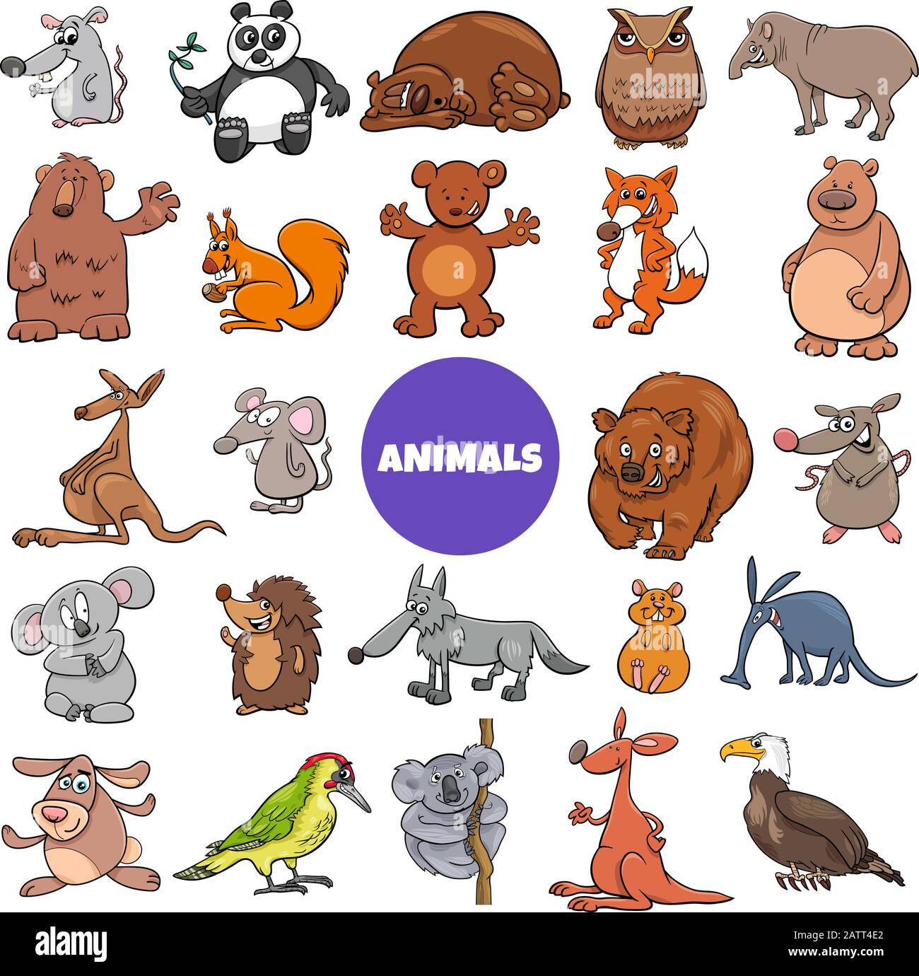 Cartoon Illustration of Funny Wild Animal Characters Large Set Stock ...