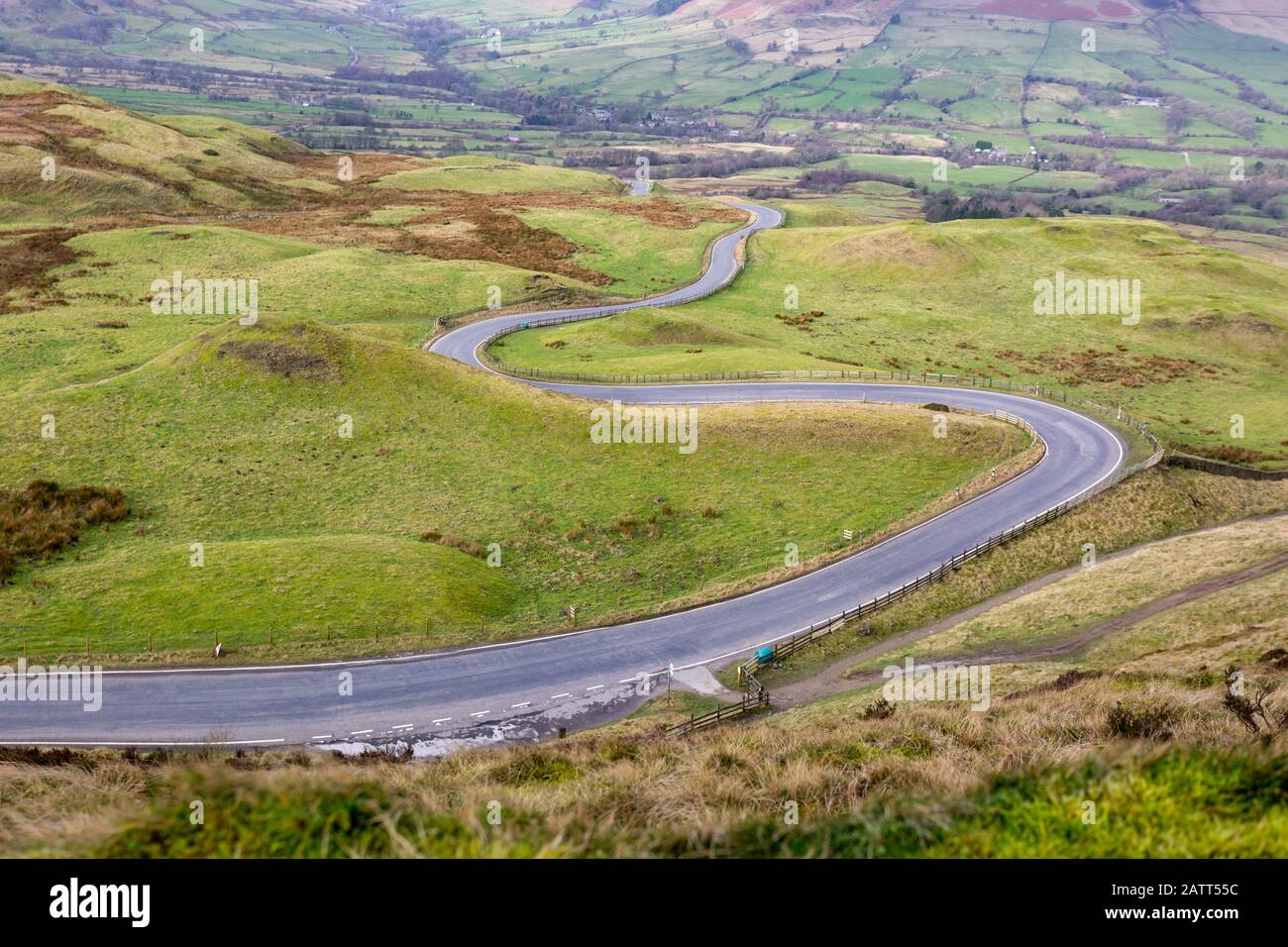 Winding road, High Peak, The Peak District, Derbyshire, UK Stock Photo