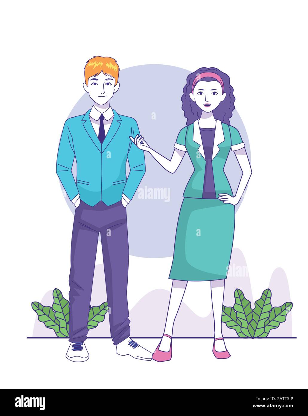 cartoon young businessman and woman standing Stock Vector Image & Art ...
