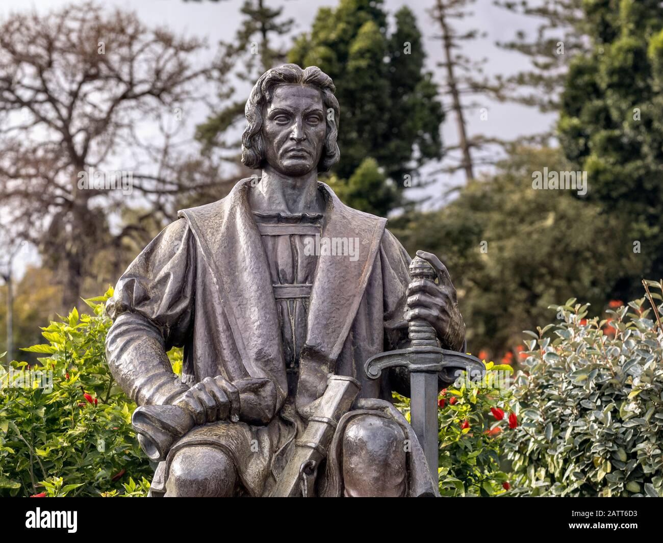 Christopher Columbus Statue, Funchal, Madeira. Stock Photo