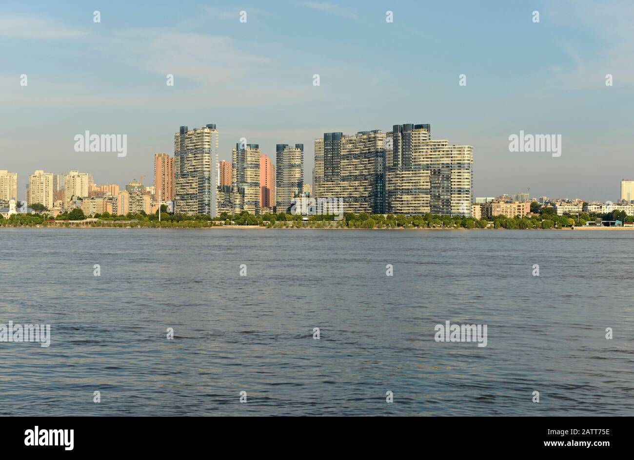 View of apartment buildings by Wuchang Yangtse riverside, Wuhan, China Stock Photo