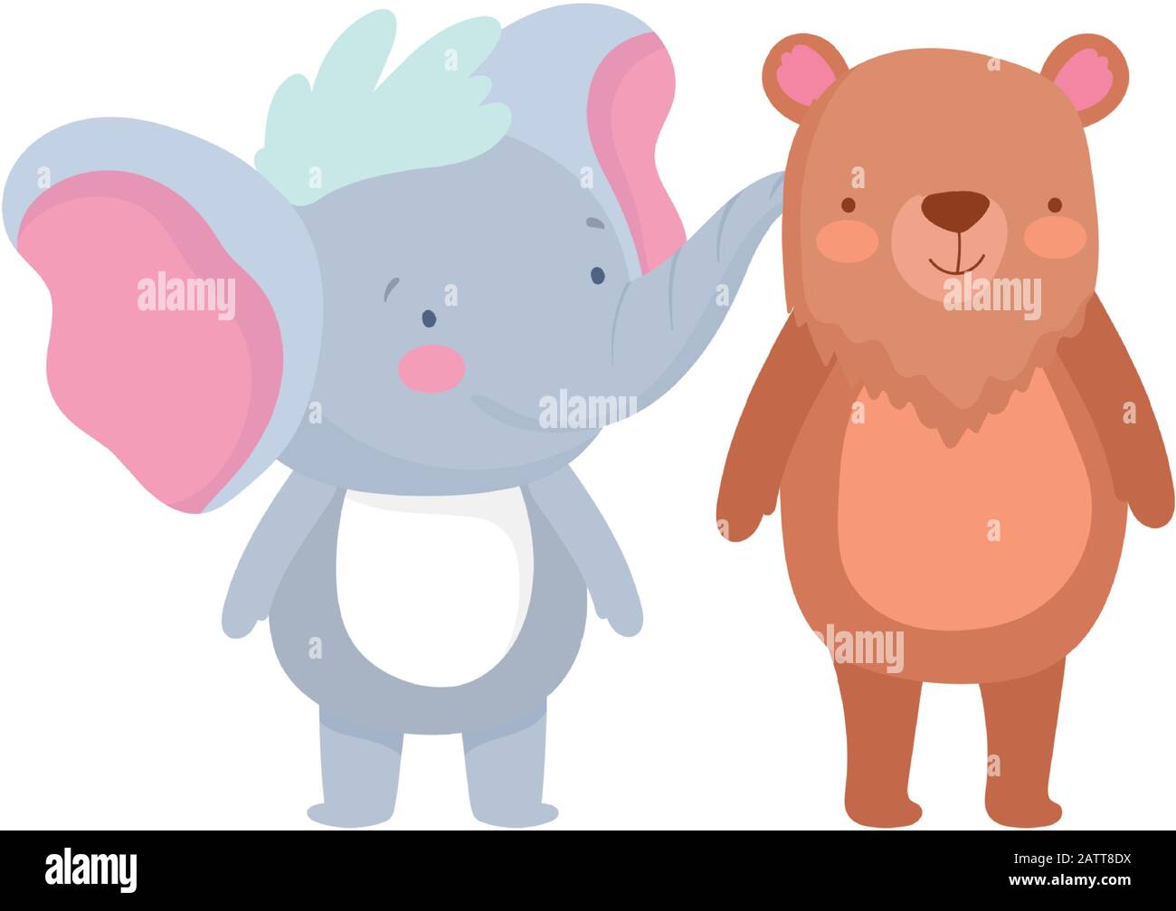 little elephant and bear cartoon character on white background vector ...