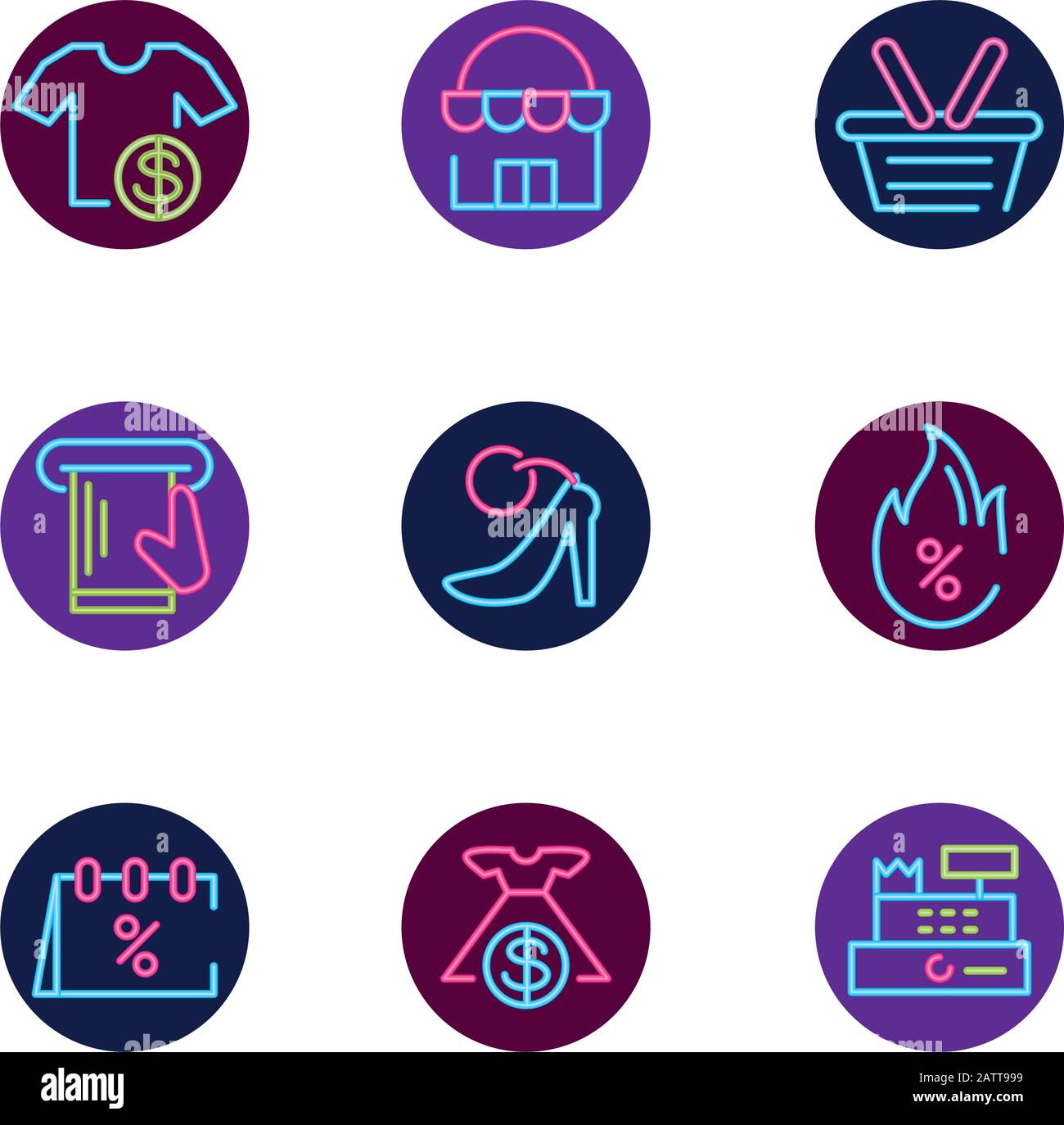 Neon icon set design of Shopping commerce market store shop retail buy ...