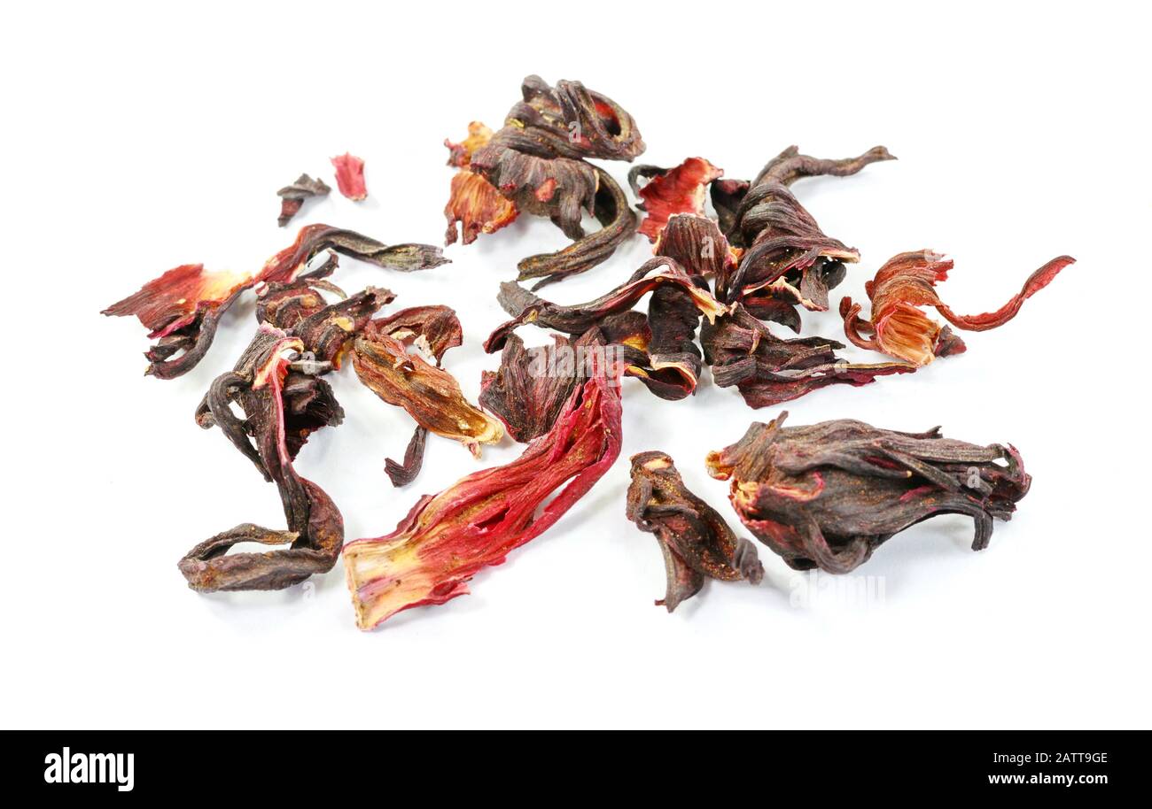 Dried hibiscus flower tea isolated on white background Stock Photo Alamy