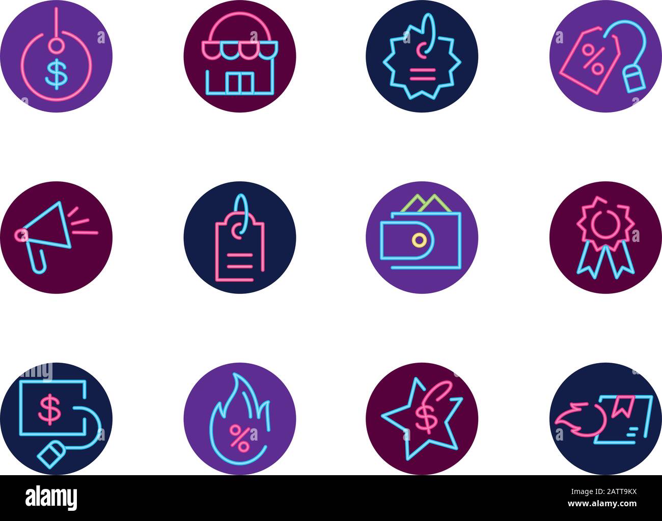 Neon icon set design of Shopping commerce market store shop retail buy ...