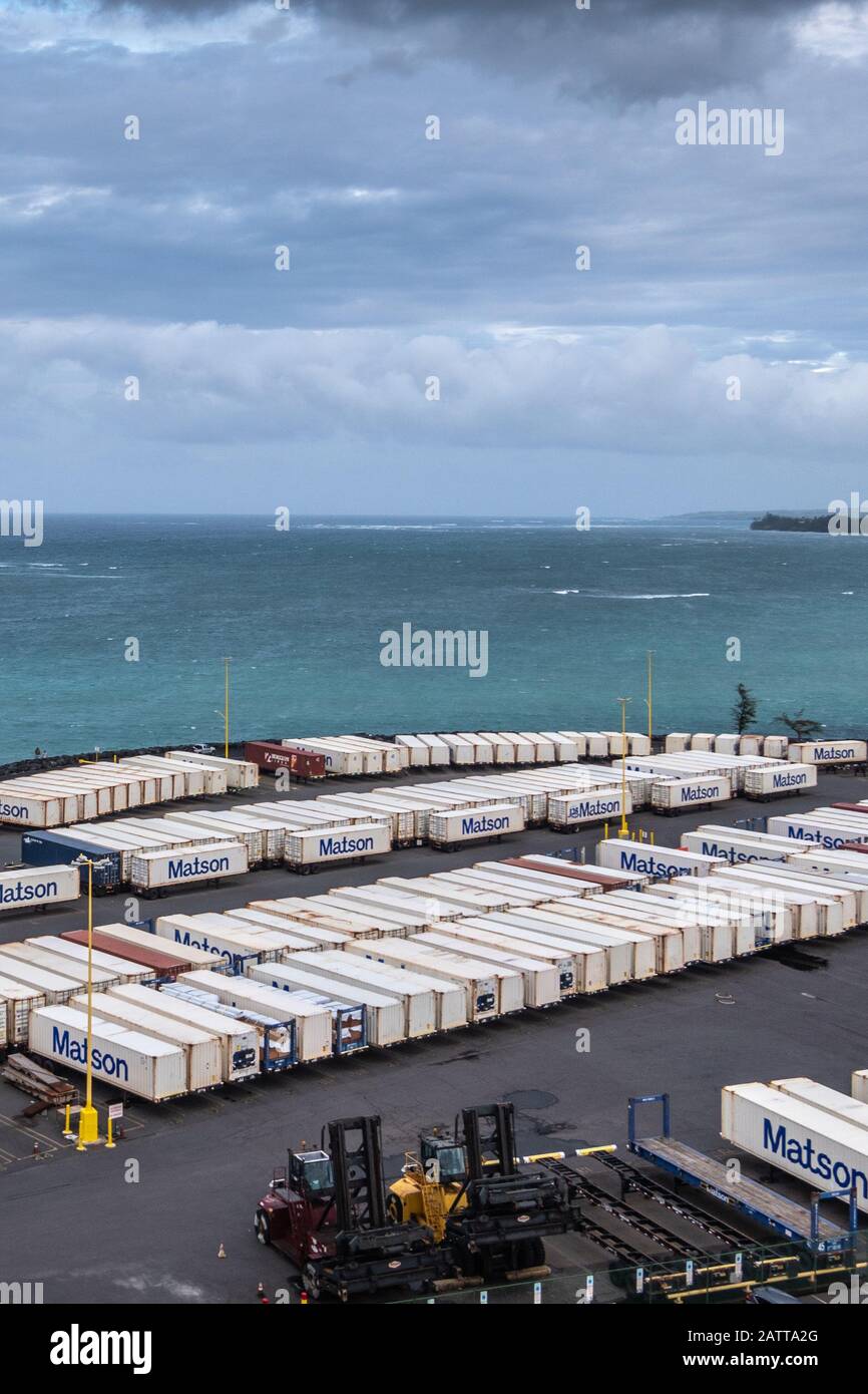 Kahului, Maui,, Hawaii, USA. January 13, 2020 Matson shipping