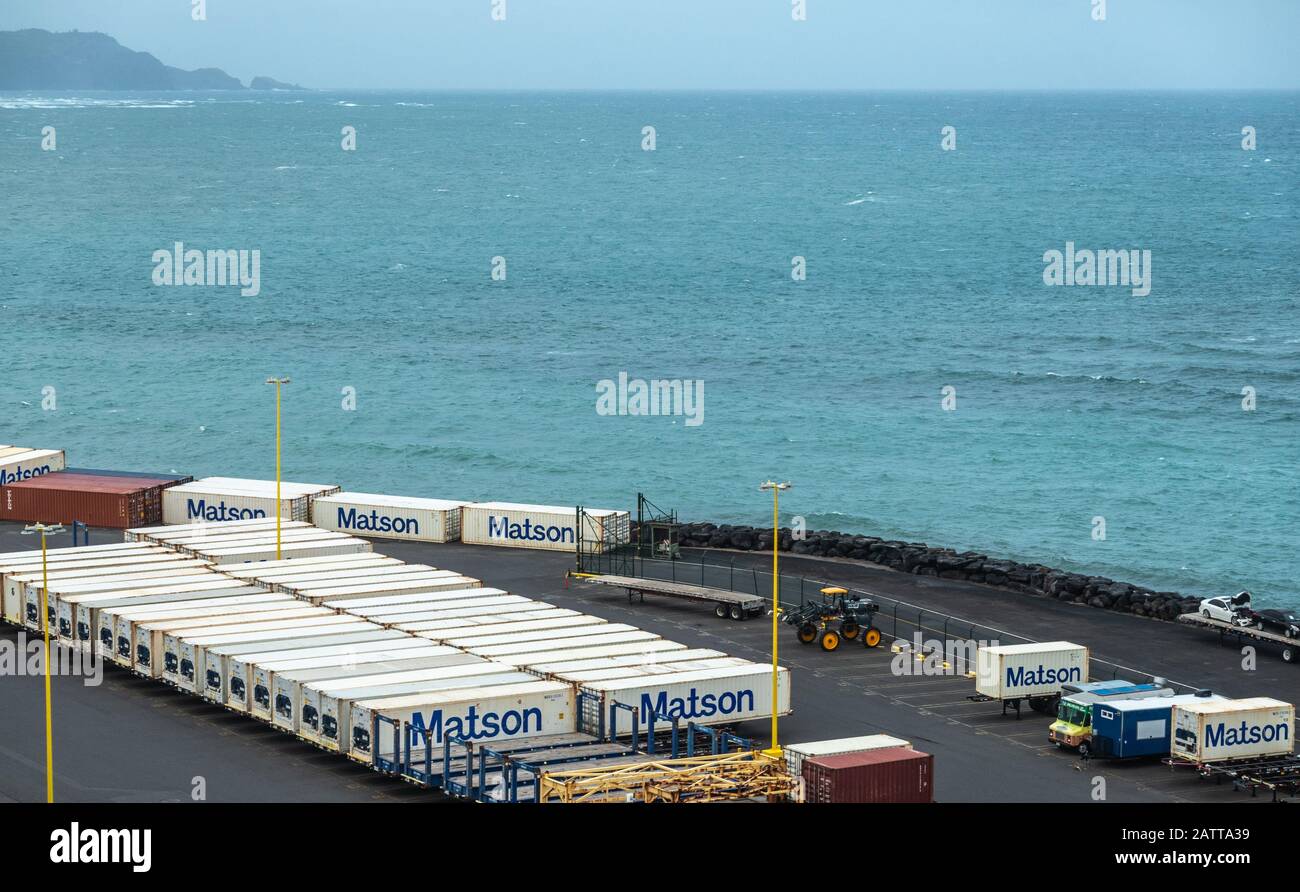 Kahului, Maui,, Hawaii, USA. January 13, 2020 Matson shipping
