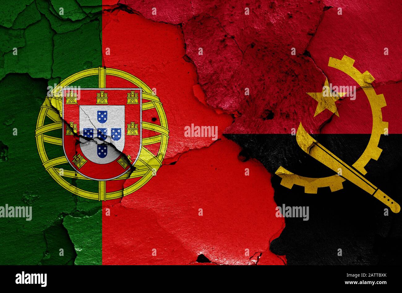 Flags Of Portugal And Angola Painted On Cracked Wall Stock Photo Alamy