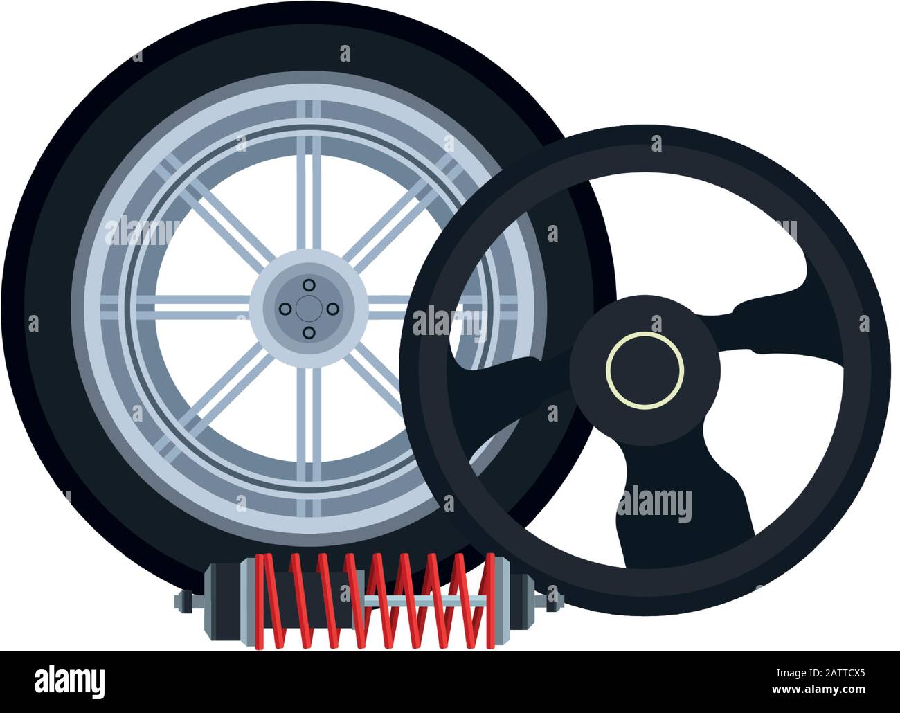 car tire with steering wheel and shock absorber Stock Vector Image