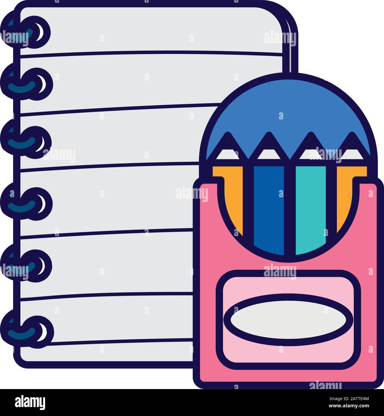 back to school education notebook and colored pencils in box vector ...
