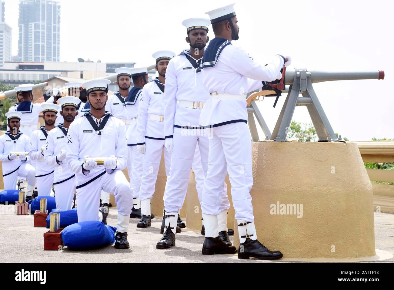 Colombo, Sri Lanka. 4th Feb, 2020. The Sri Lanka Navy fires a 25gun