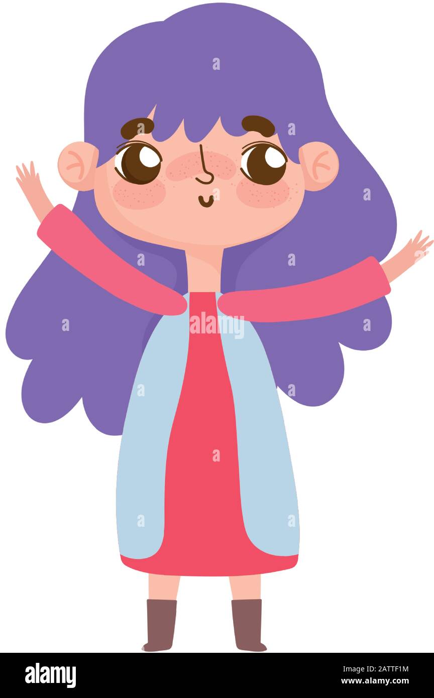 little girl with purple hair and gesture facial vector illustration