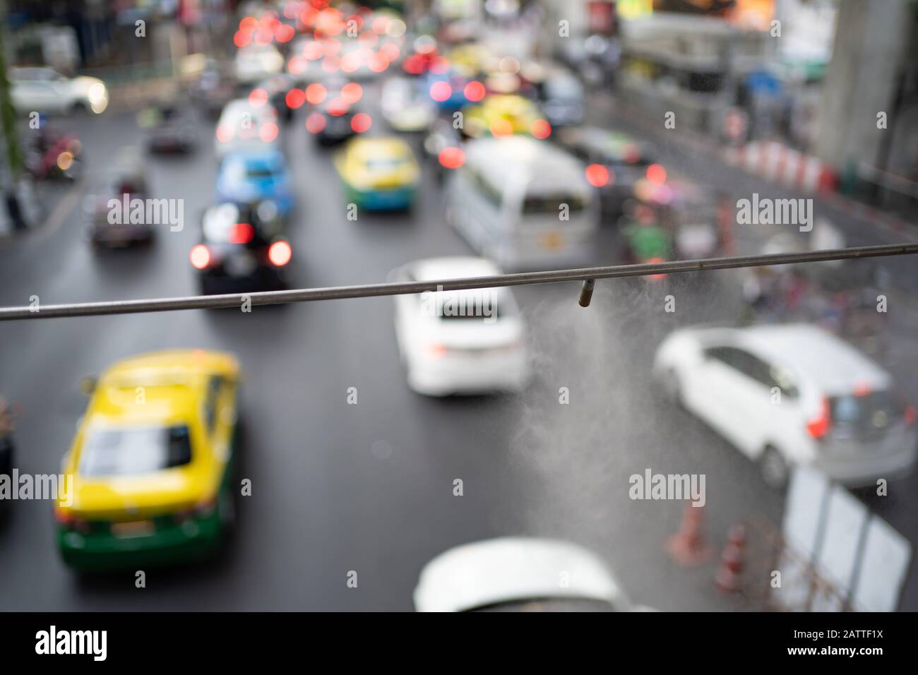 Water spray system was using for reducing the air pollution in Bangkok, Thailand. Stock Photo