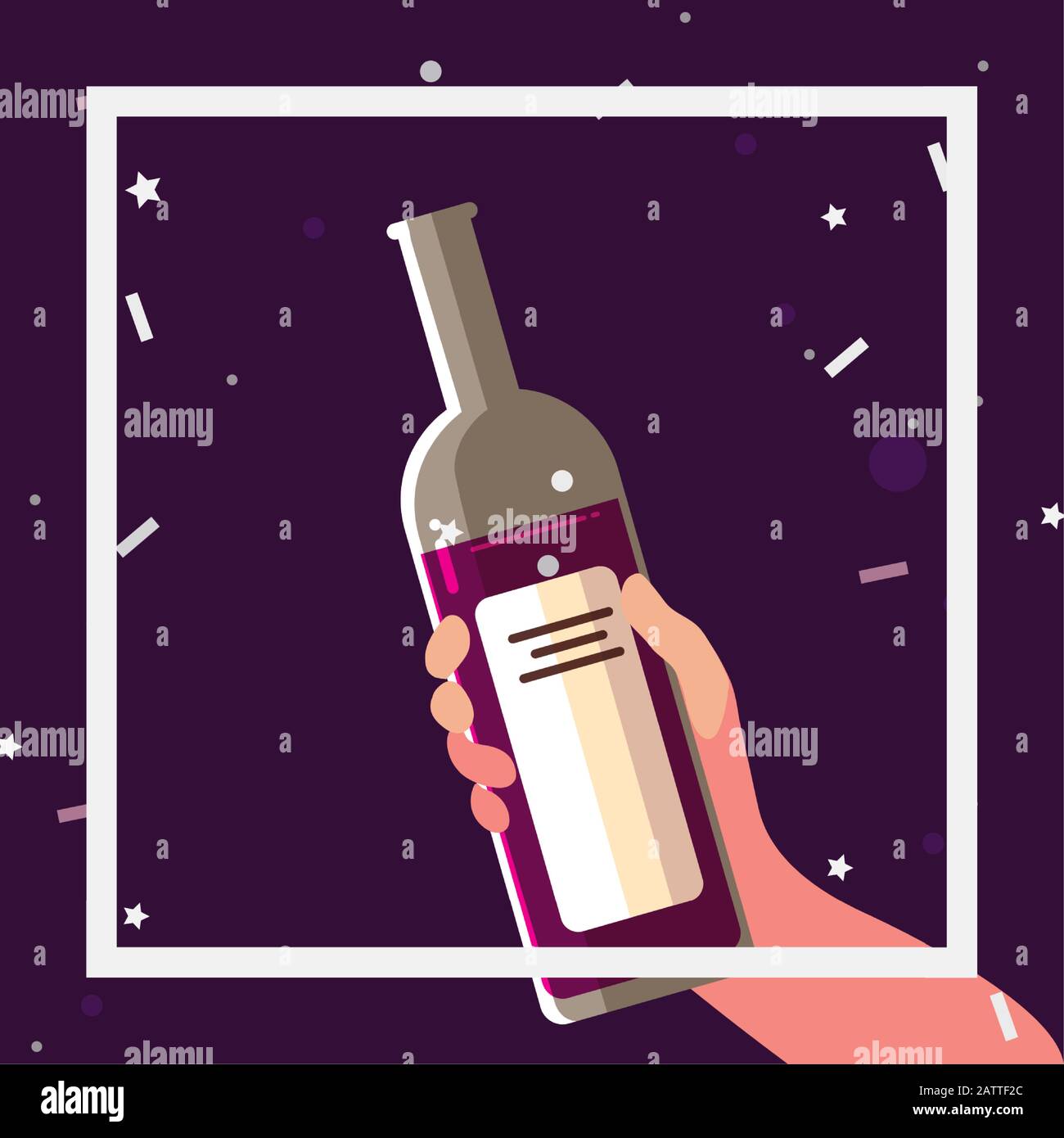 Hand holding wine bottle inside frame design, Winery alcohol drink