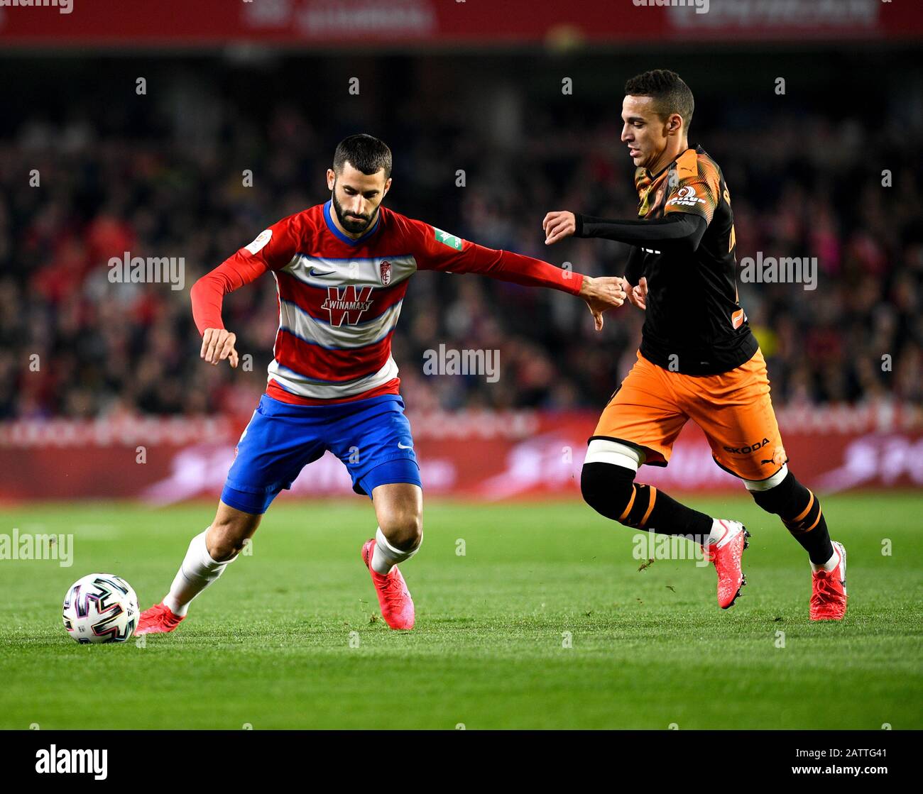 Granada Spain 04th Feb 2020 Granada Cf Player Maxime Gonalons And Rodrigo Moreno Valencia Cf Player Are Seen In Action During The La Copa Del Rey Quarter Finals Match Between Granada Cf