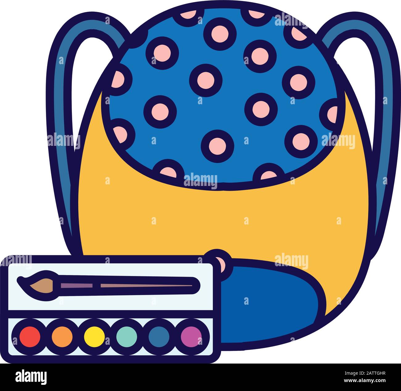 back to school education backpack and palette color brush art vector ...