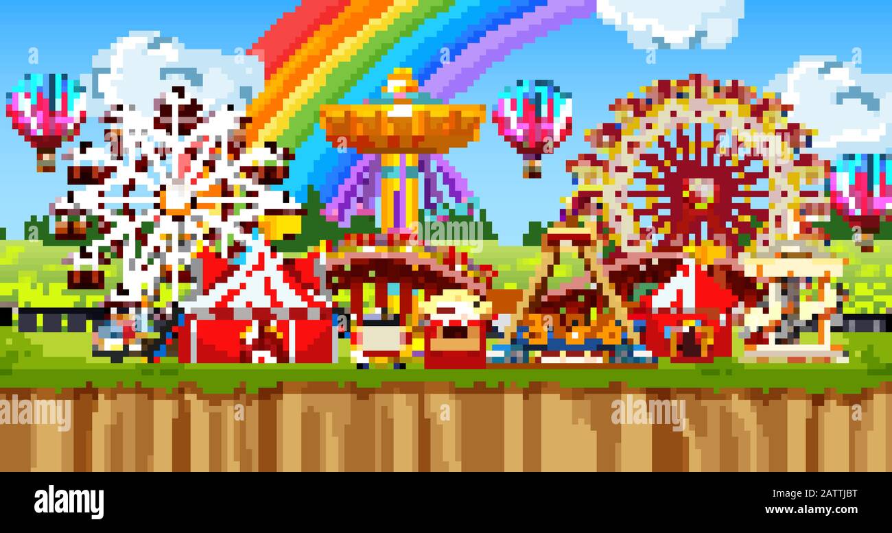Scene with many rides in the funpark illustration Stock Vector Image ...