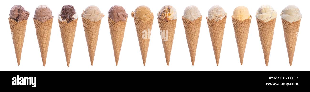 colorful ice cream cones on white Stock Photo