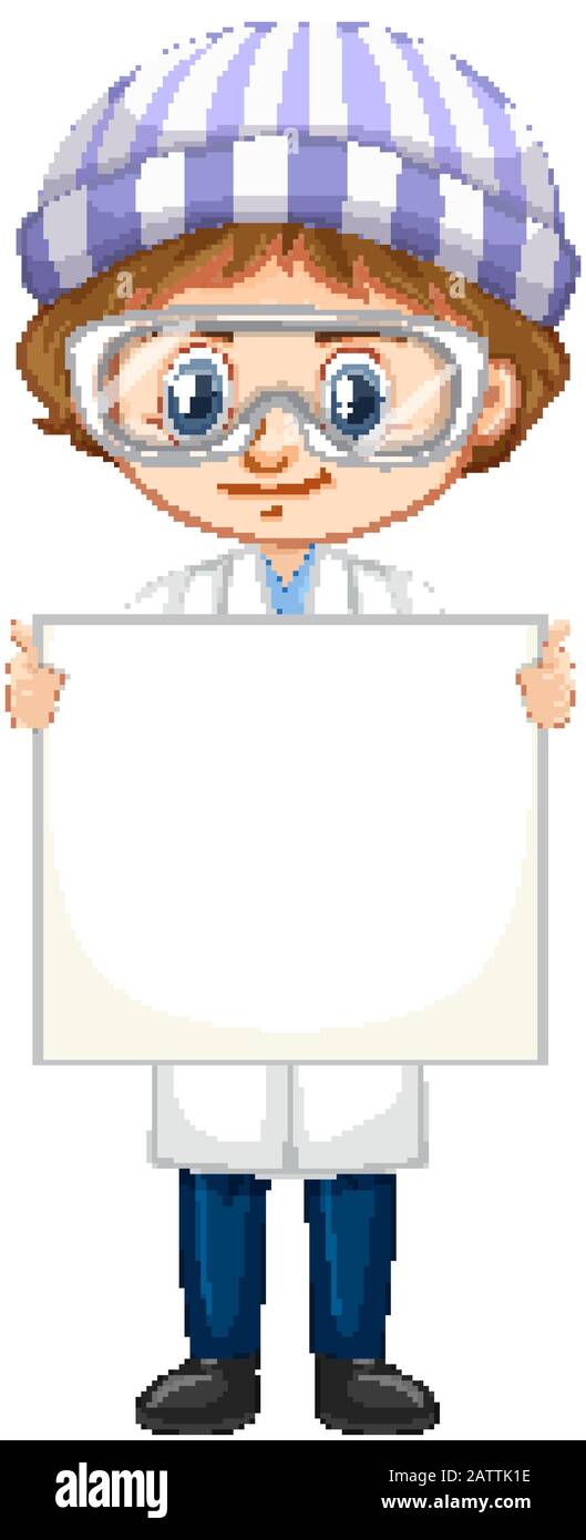 Boy in science gown holding white board illustration Stock Vector Image ...