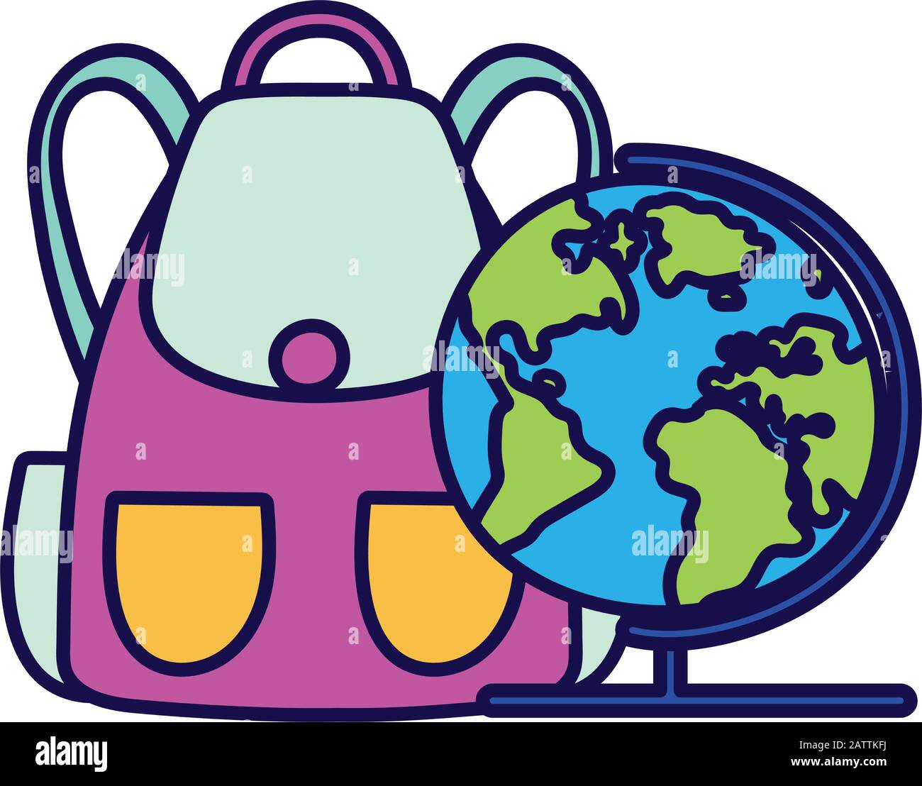 back to school education backpack and globe map geography vector ...