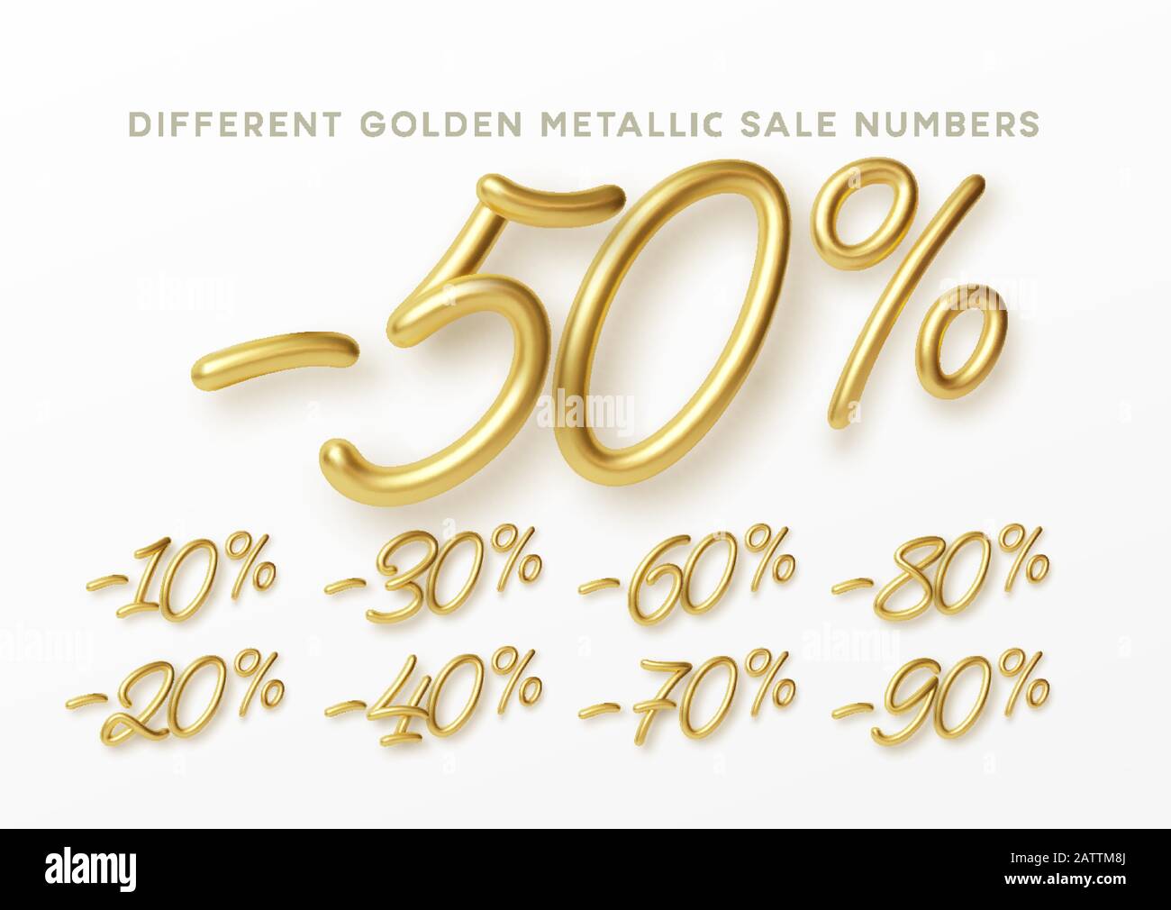 Golden numbers in 3d style. Numbers with liquid effect of a golden metallic gradient in volumetric style. Isolated numbers on a white background Stock Vector
