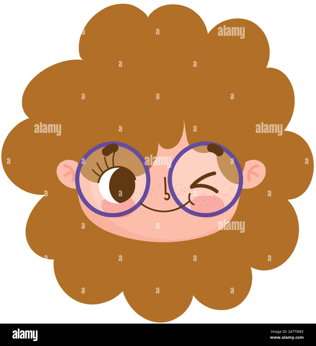 cute face curly hair girl with glasses facial expression vector  illustration Stock Vector Image & Art - Alamy