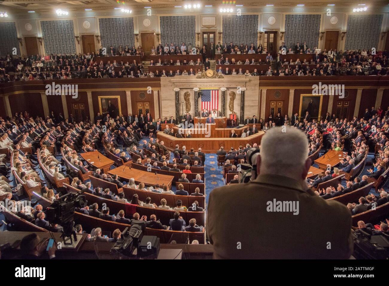 Washington DC,  February 4 2020-President Donald J. Trump gives his third State of the Union address to the combined Members of the House of Represent Stock Photo