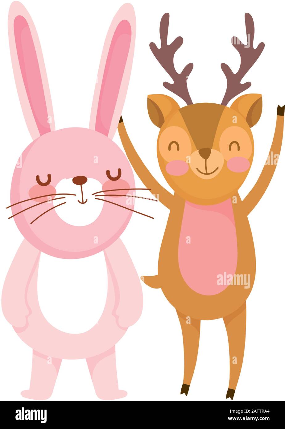 little rabbit and deer cartoon character on white background vector ...