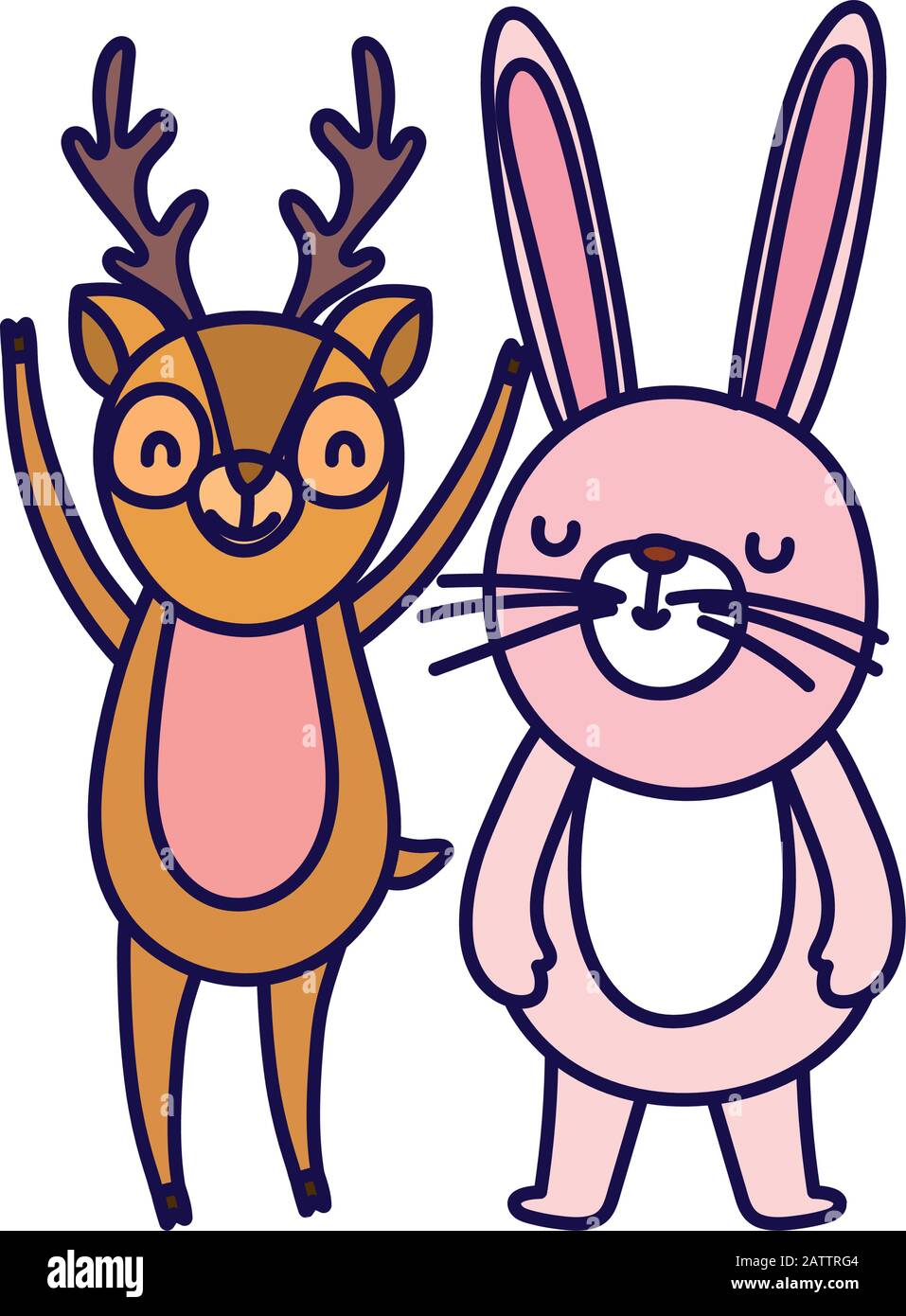little rabbit and deer cartoon character on white background vector ...