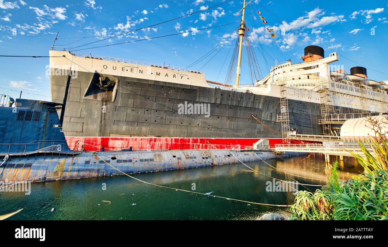 The Queen Mary, Long Beach. California Stock Photo