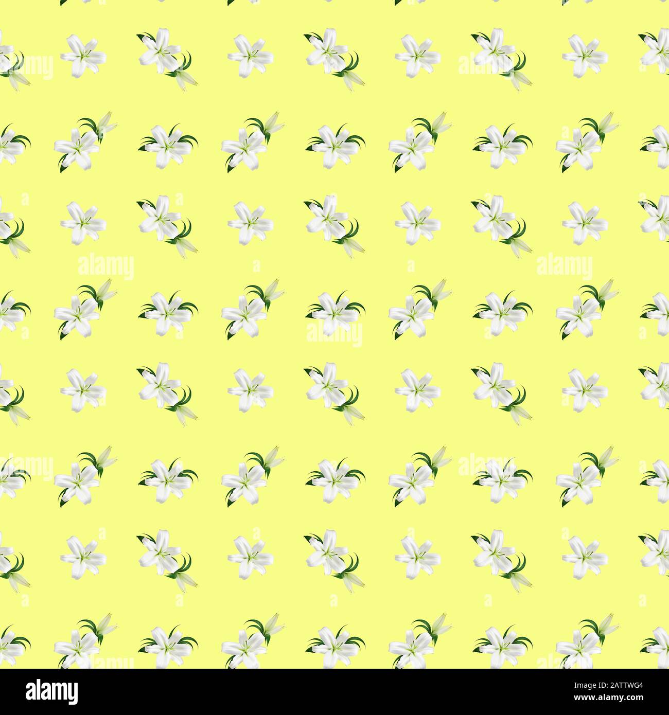 Seamless pattern of white lily flowers with green leaves on light ...