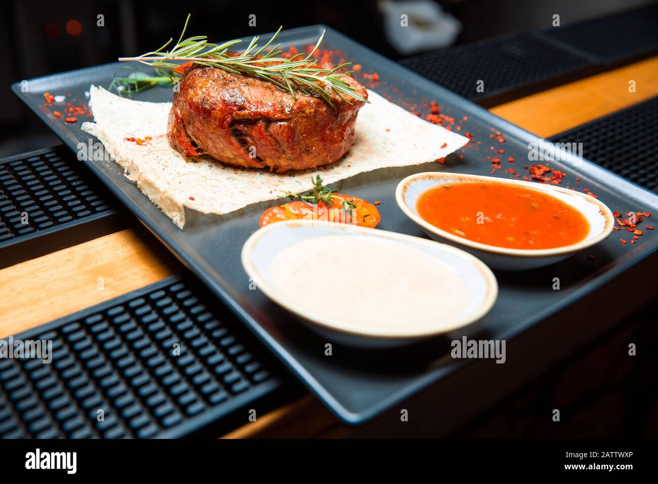 Sauces on top decorated hi-res stock photography and images - Alamy