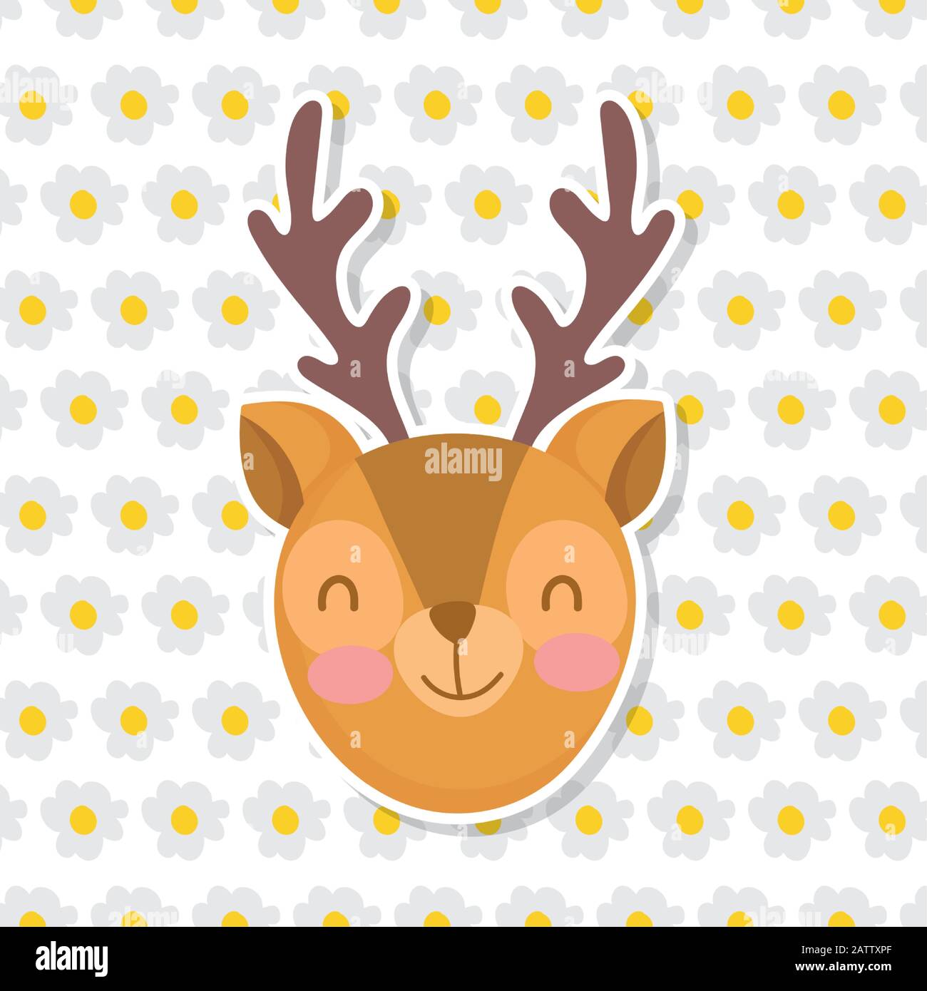 cute deer face flowers decoration background vector illustration Stock ...