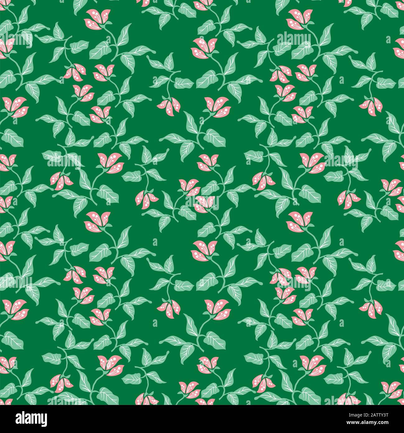 Seamless patterns or background flower in two colour and green leaf Stock Photo
