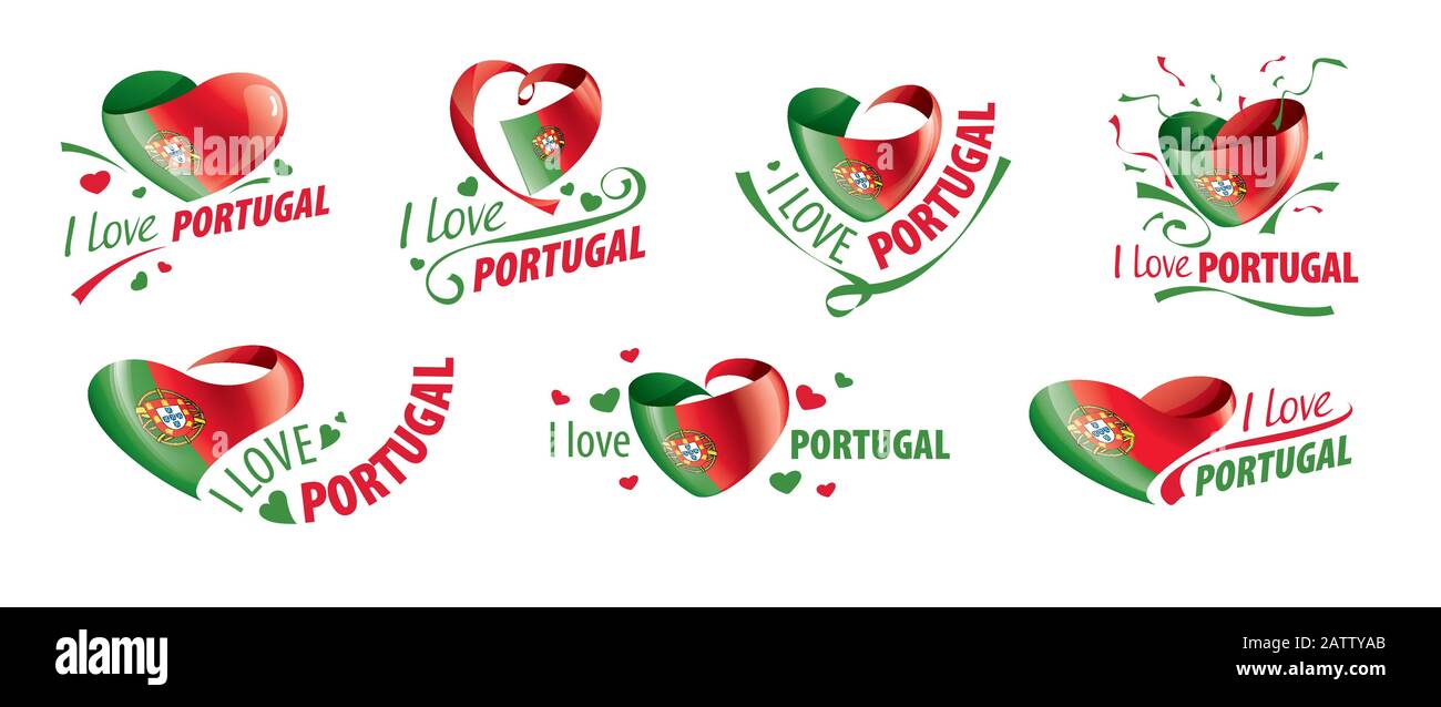 National flag of the Portugal in the shape of a heart and the inscription I love Portugal. Vector illustration Stock Vector
